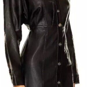 Free People Amber Vegan Black Faux Leather Long Sleeve Mini Dress Size 2